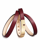 Burgundy leather wrap bracelet with gold clasp on a white background