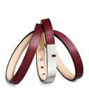 Burgundy leather wrap bracelet with silver clasp on a white background