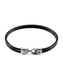 Black leather bracelet with silver clasp on a white background