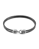 Grey leather bracelet with silver clasp on a white background