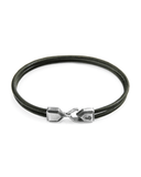 Khaki leather bracelet with silver clasp on a white background
