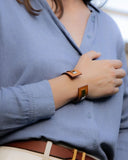 Statement camel leather cuff bracelet for women.