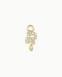 Gold snake-shaped charm with embedded stones on a white background