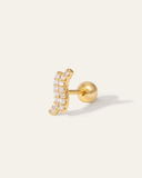 Gold stud earring with clear stones on a white background 