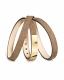 Suede leather wrap bracelet with gold clasp on a white background