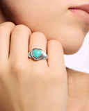 Turquoise heart-shaped gemstone ring on a finger