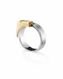 Two-toned ring with gold and silver design on a white background